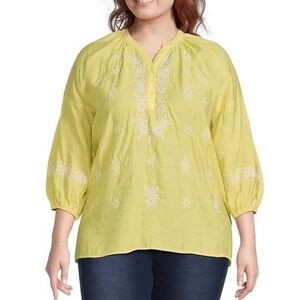 Calessa Women's Yellow Boho Embroidered Top Size 1X